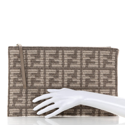 Fendi Fabric Calfskin FF Woven Large Flat Pouch Corda 2 of 7