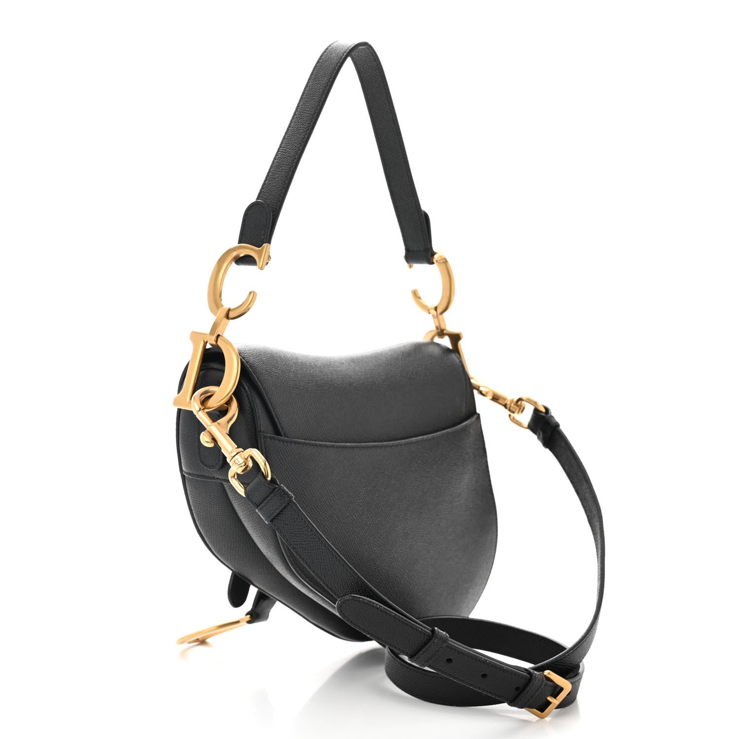 Christian Dior Grained Calfskin Saddle Bag With Strap Black 3 of 12