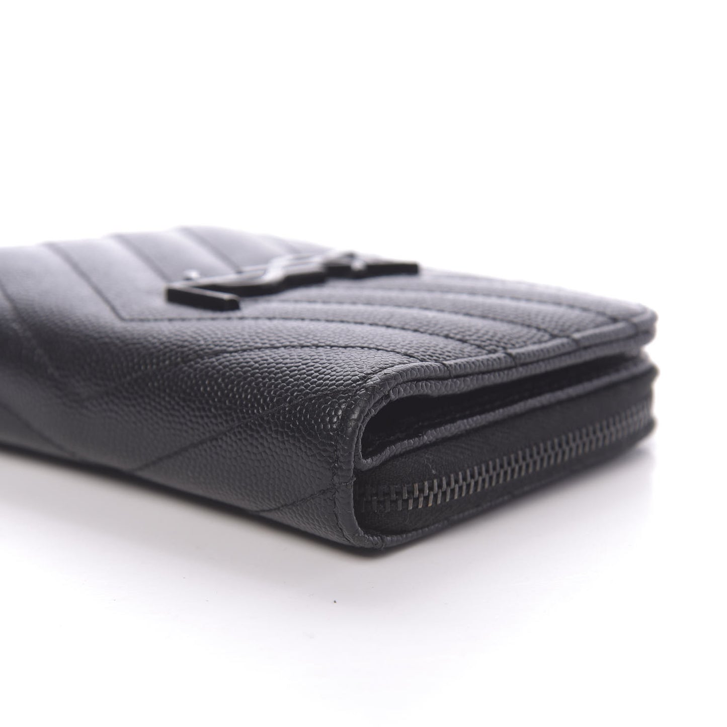 Grain De Poudre Matelasse Chevron Monogram Compact Zip Around Wallet Black