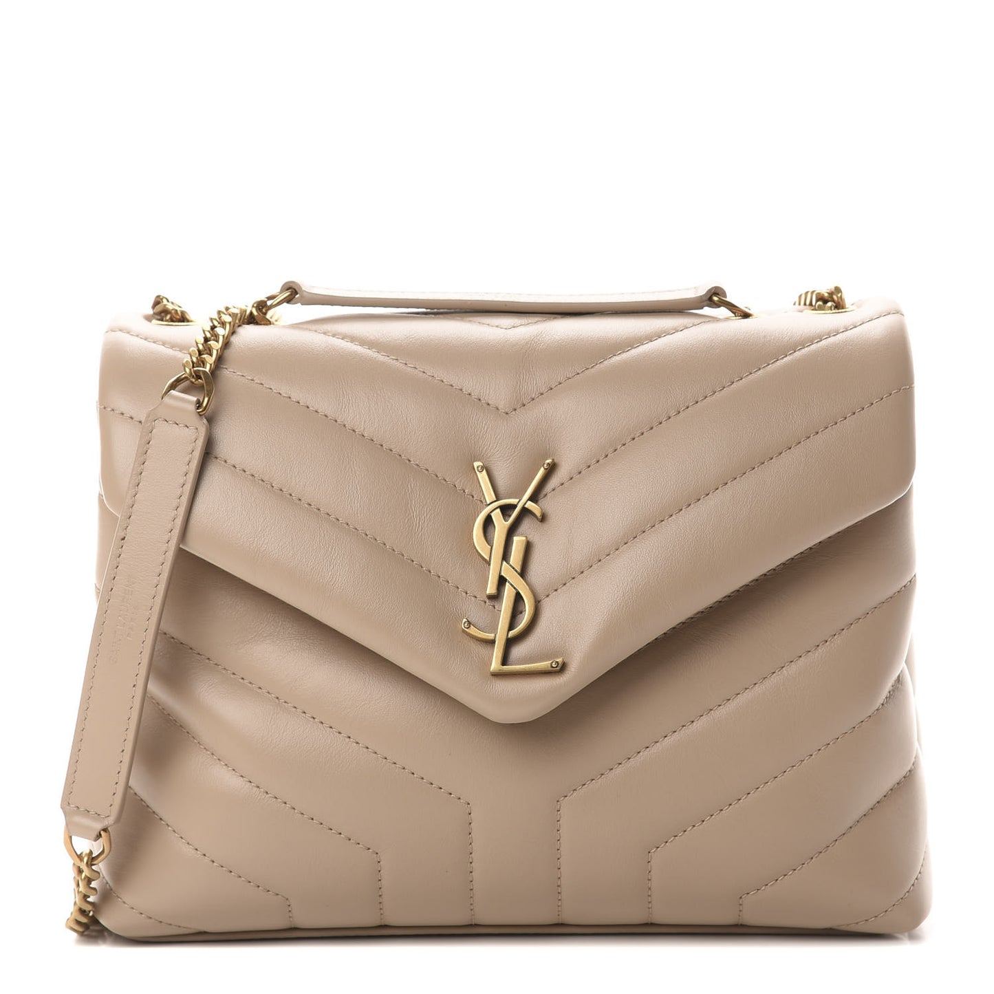 Calfskin Y Quilted Monogram Small Loulou Chain Satchel Dark Beige