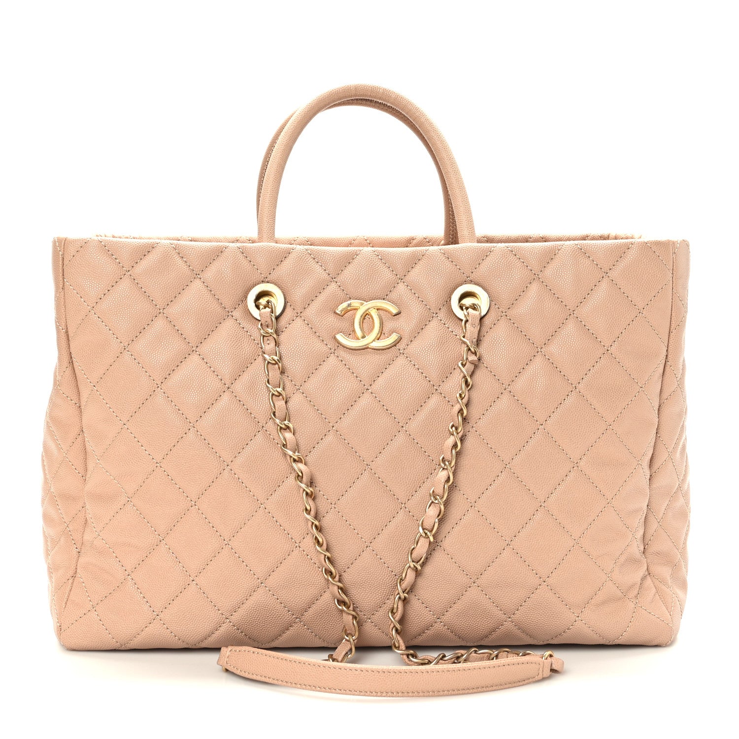 Chanel Caviar Quilted Large Coco Handle Shopping Tote Beige 1 of 11