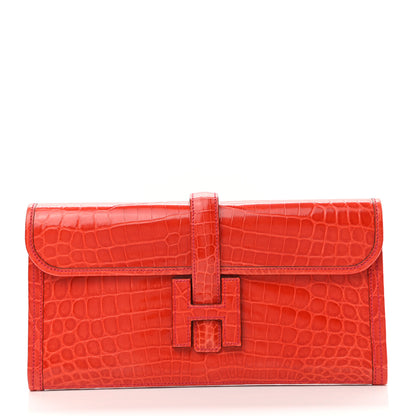 Hermes Shiny Niloticus Crocodile Jige Elan 29 Clutch Bougainvillea 1 of 7