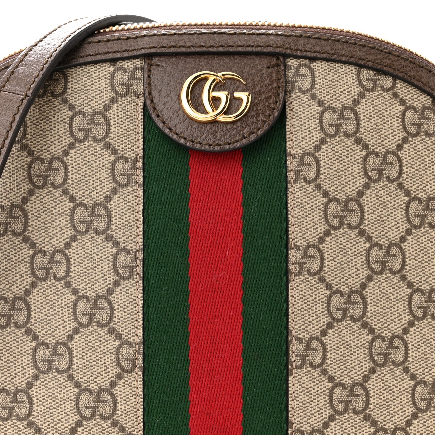 GG Supreme Monogram Textured Dollar Calfskin Web Small Ophidia Dome Shoulder Bag Beige Ebony New Acero