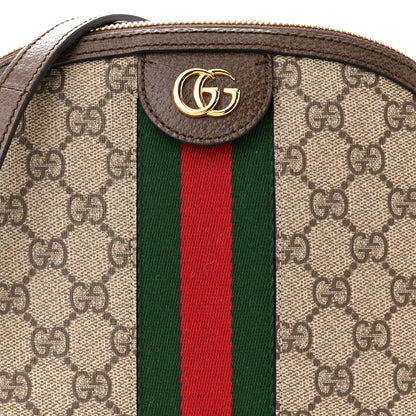 Gucci GG Supreme Monogram Textured Dollar Calfskin Web Small Ophidia Dome Shoulder Bag Beige Ebony New Acero 8 of 10