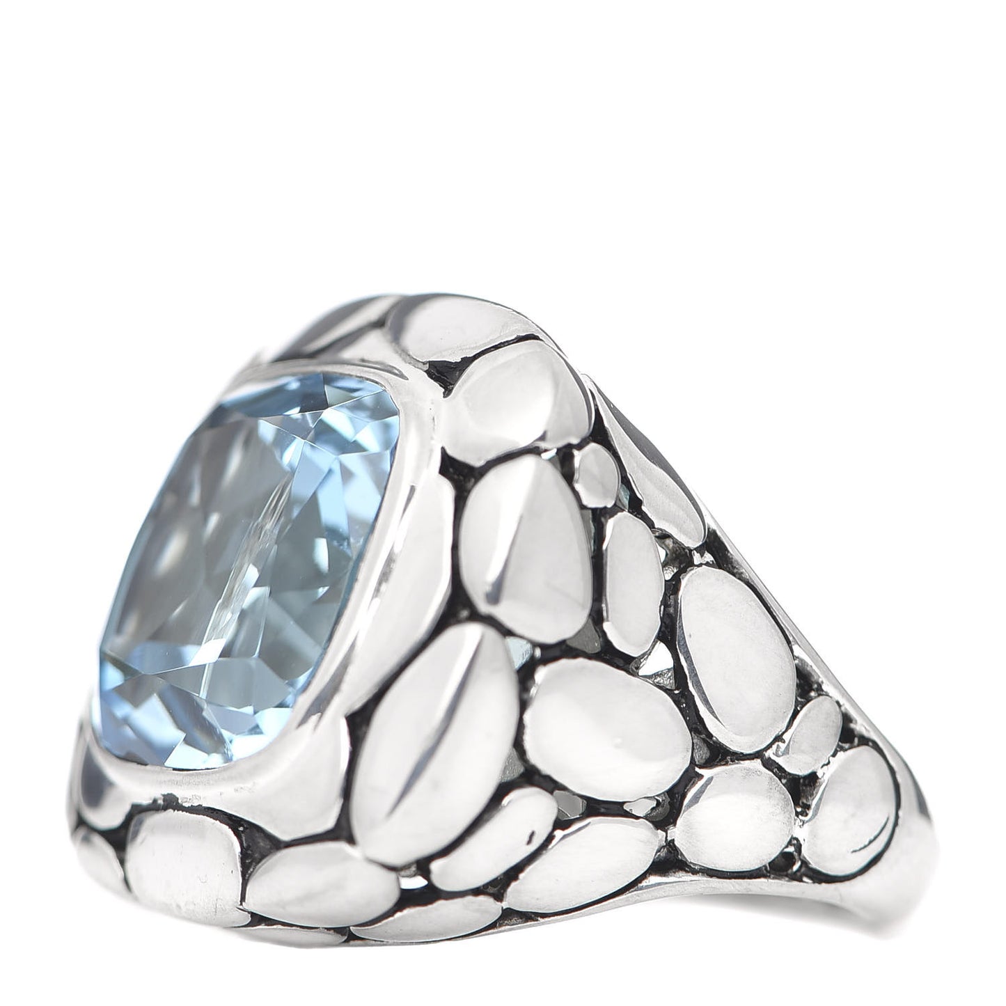 Sterling Silver Blue Topaz Large Batu Kali Square Ring 54 6.75