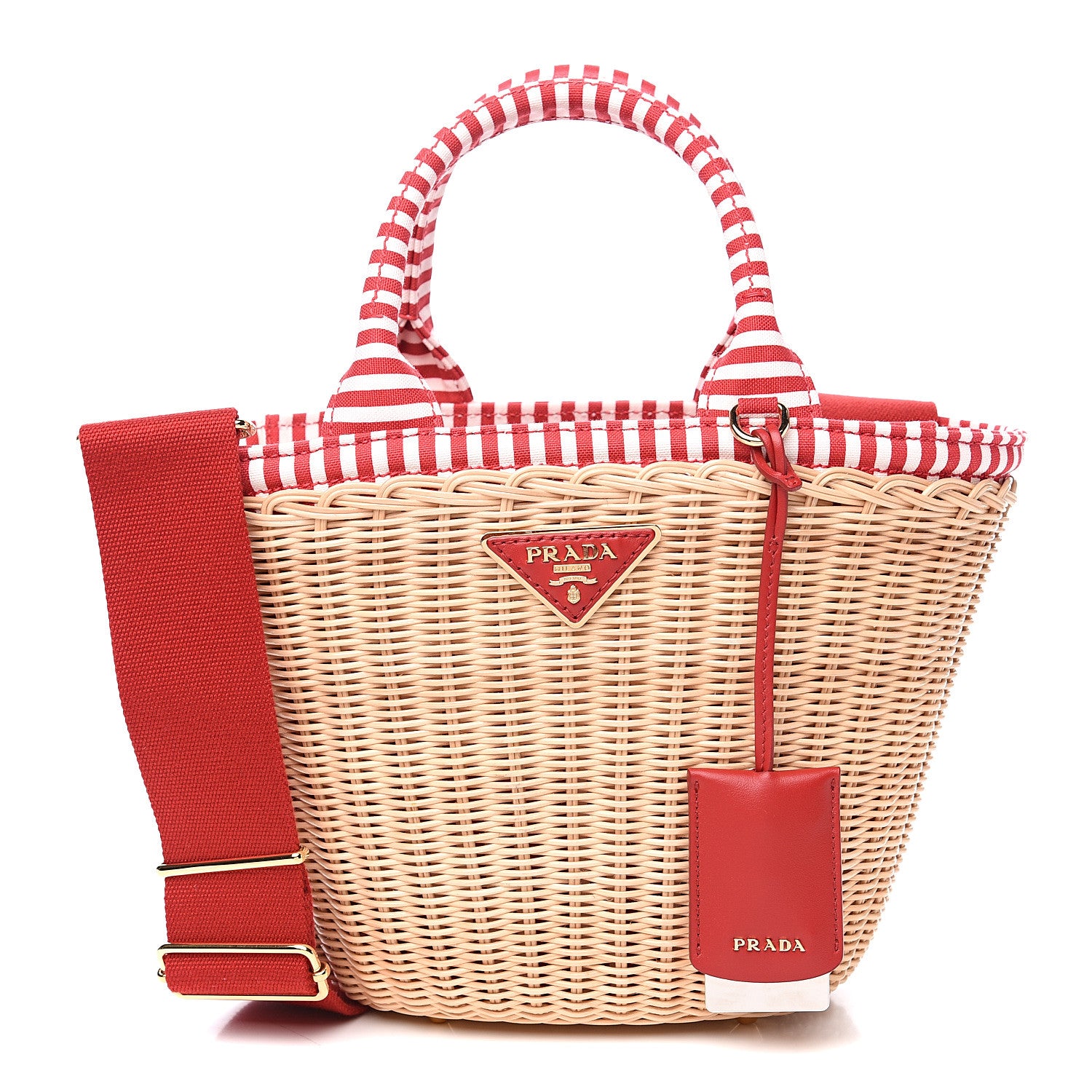 Prada Wicker Canvas Shoulder Bag Naturale Rosso 1 of 7