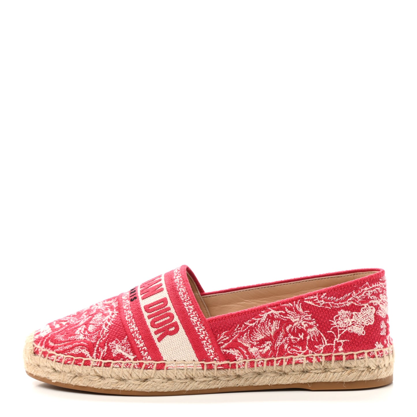 Embroidered Toile De Jouy Granville Espadrille 38.5 Raspberry