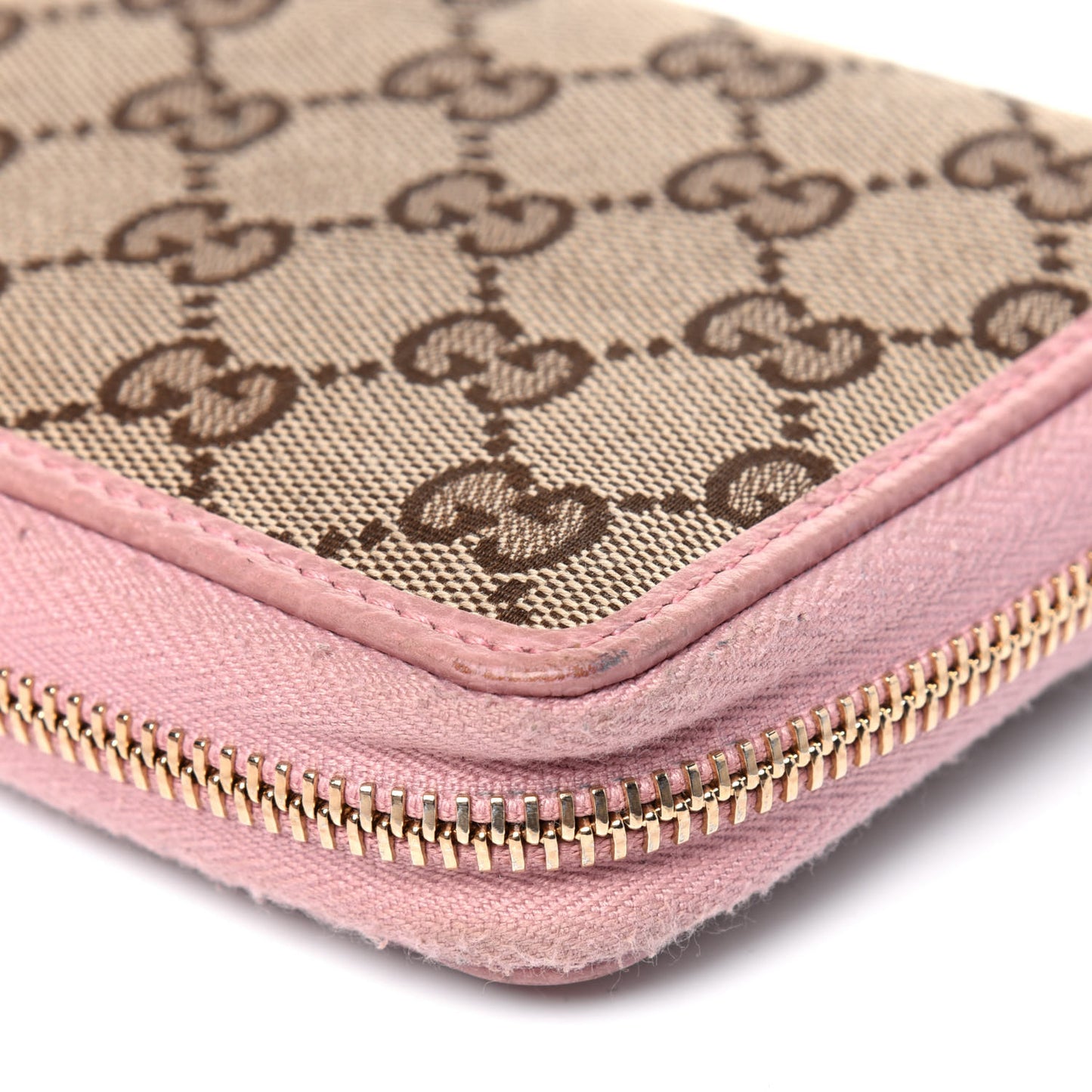 Monogram Dollar Calfskin Zip Around Compact Wallet Beige Ebony Soft Pink
