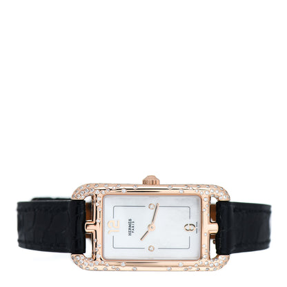 Hermes 18K Rose Gold Alligator Diamond Mother of Pearl 20mm Nantucket Quartz Watch Noir 2 of 5