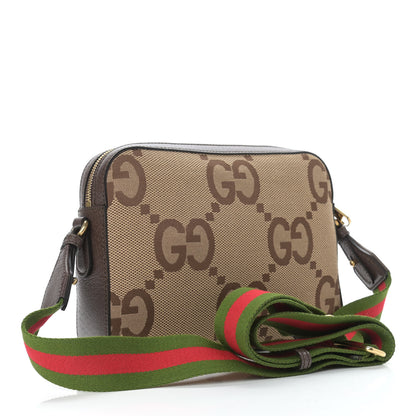 Gucci Monogram Jumbo GG Textured Dollar Calfskin Web Messenger Shoulder Bag Camel Ebony New Acero 3 of 9