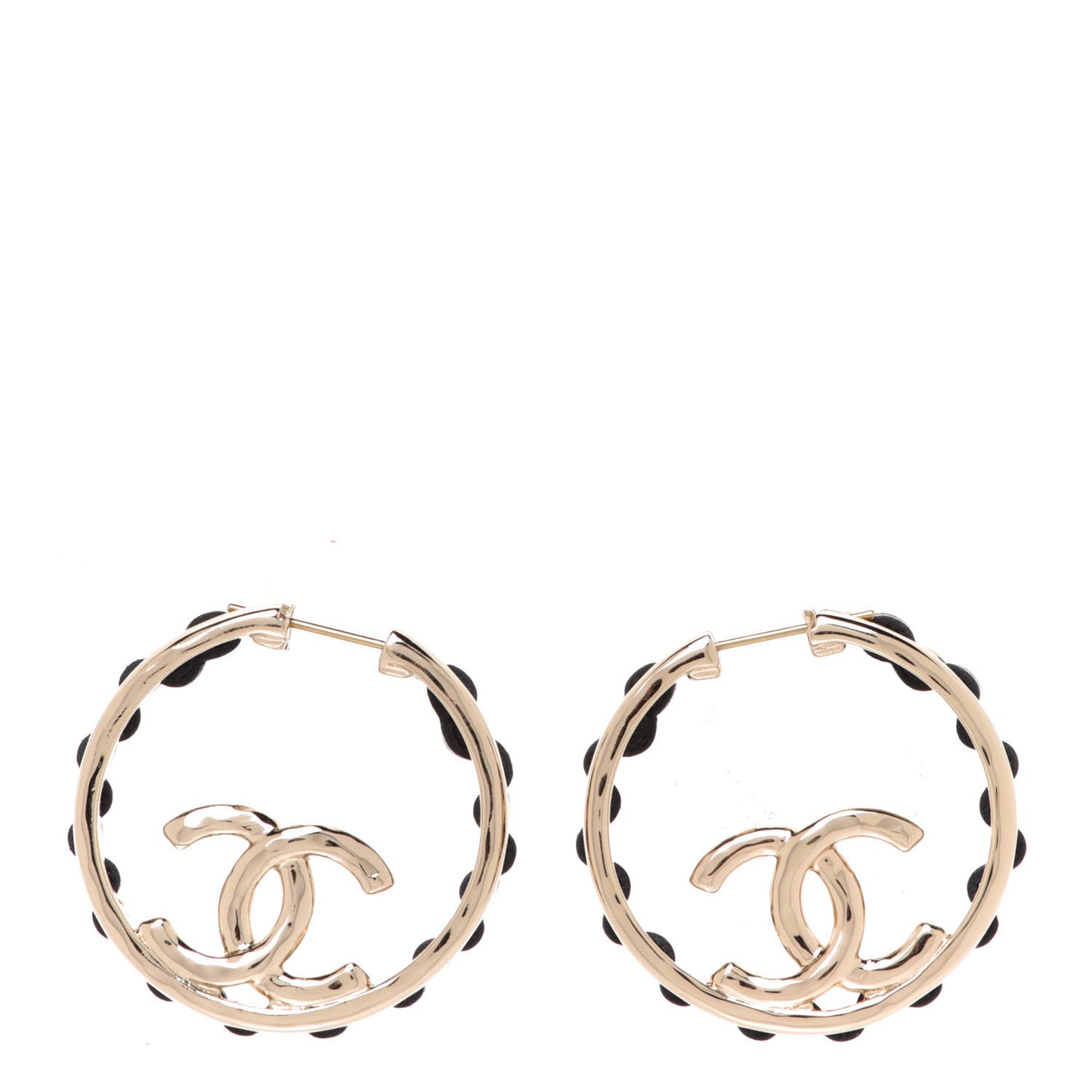 Lambskin CC Chain Hoop Earrings Black Gold