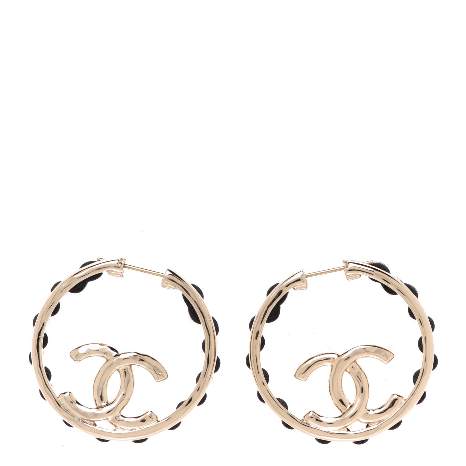 Chanel Lambskin CC Chain Hoop Earrings Black Gold 1 of 5