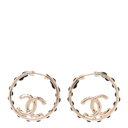 Chanel Lambskin CC Chain Hoop Earrings Black Gold 1 of 5