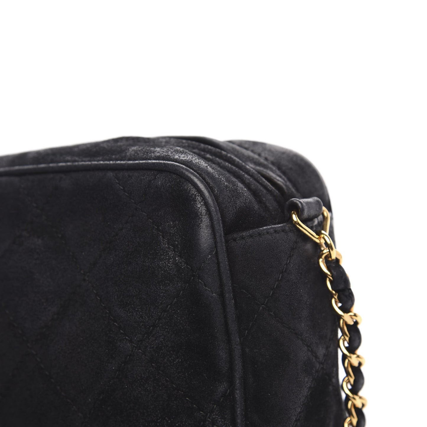Suede Quilted Camera Case Crossbody Bag Black