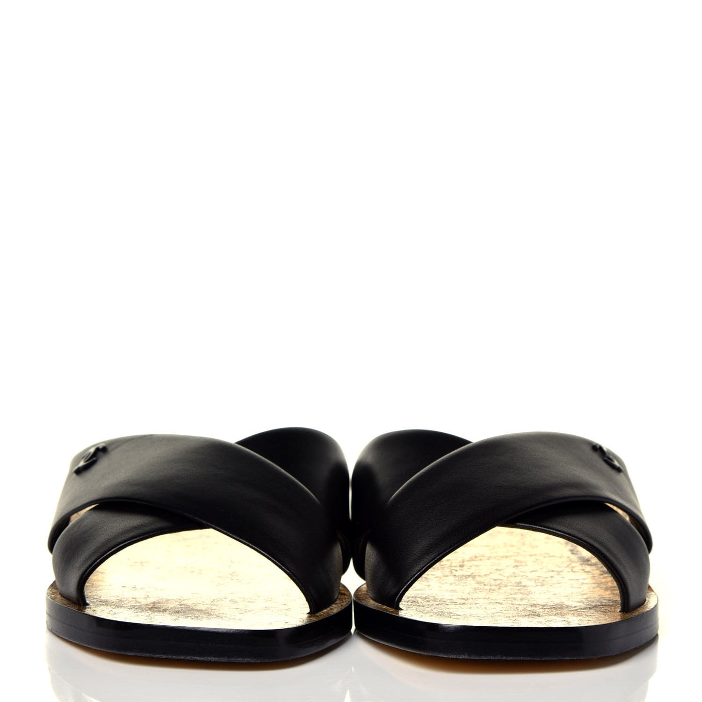 Lambskin CC Cross Strap Mule Sandals 36 Black Gold
