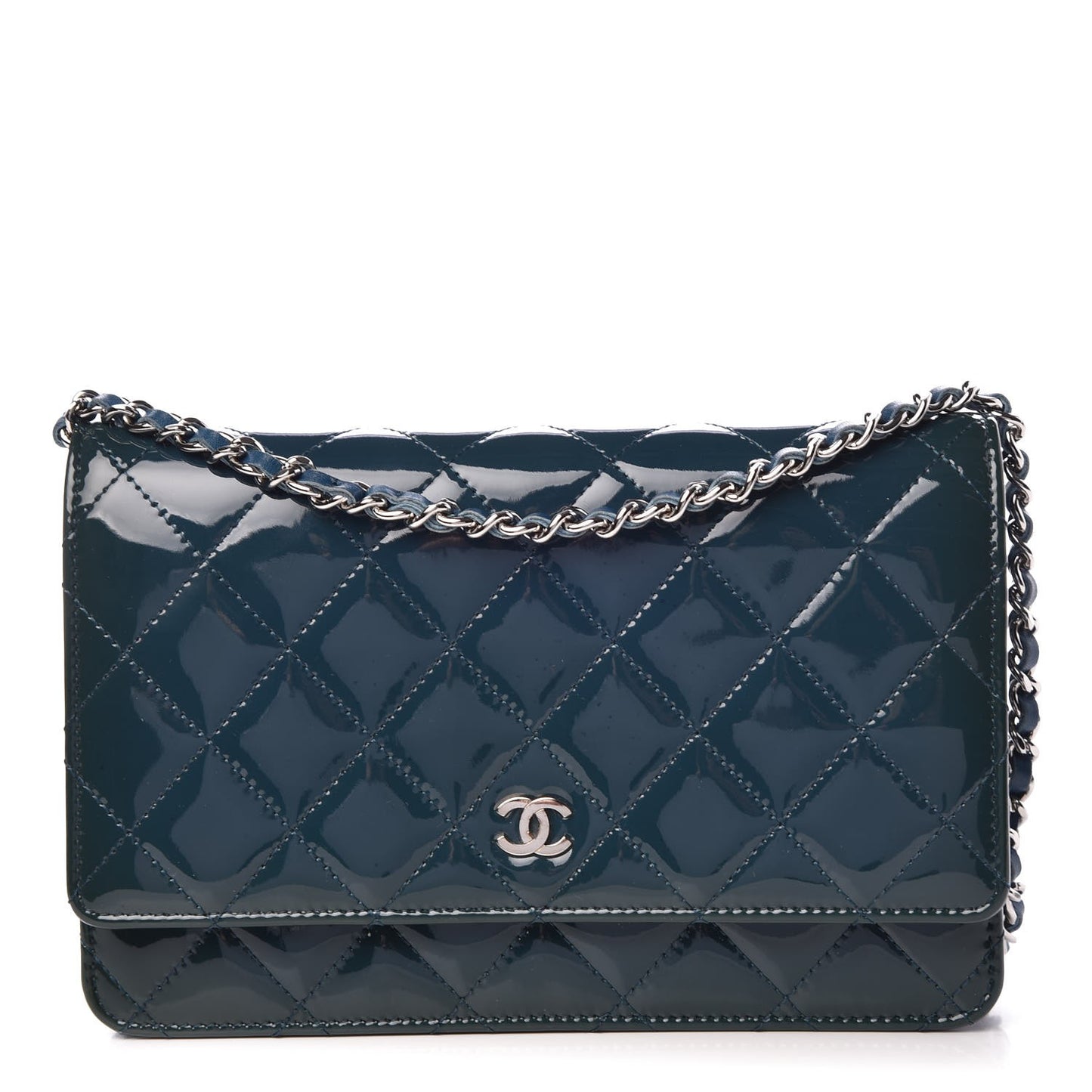 Patent Quilted Wallet On Chain WOC Turquoise