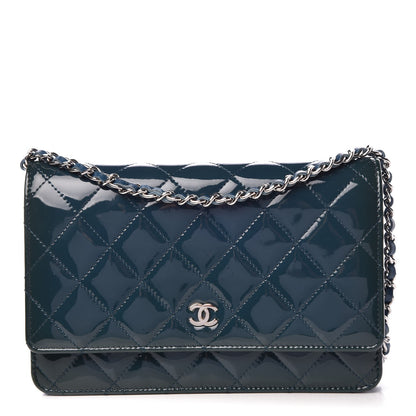 Chanel Patent Quilted Wallet On Chain WOC Turquoise 1 of 9
