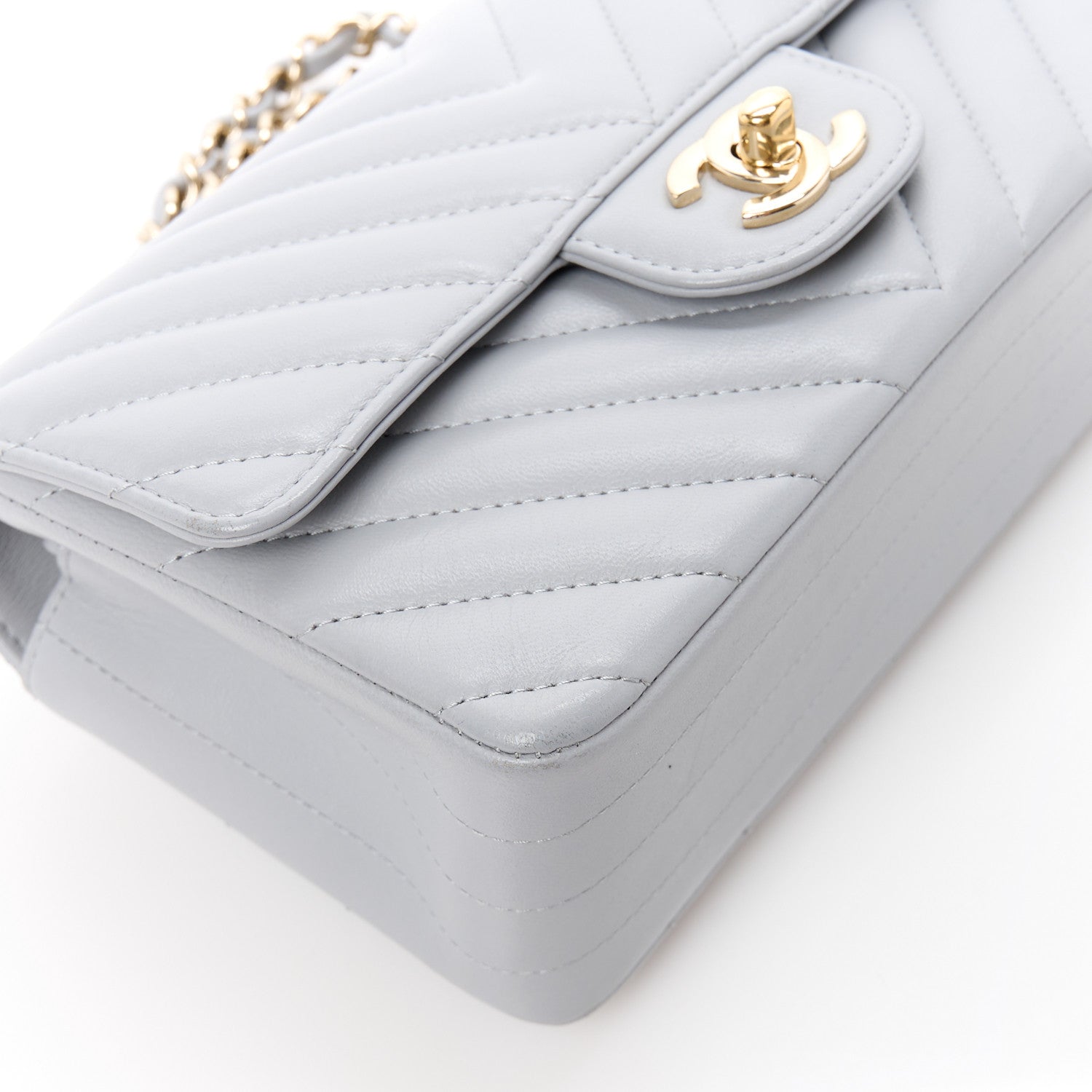 Chanel Lambskin Chevron Quilted Mini Rectangular Flap Grey 10 of 12