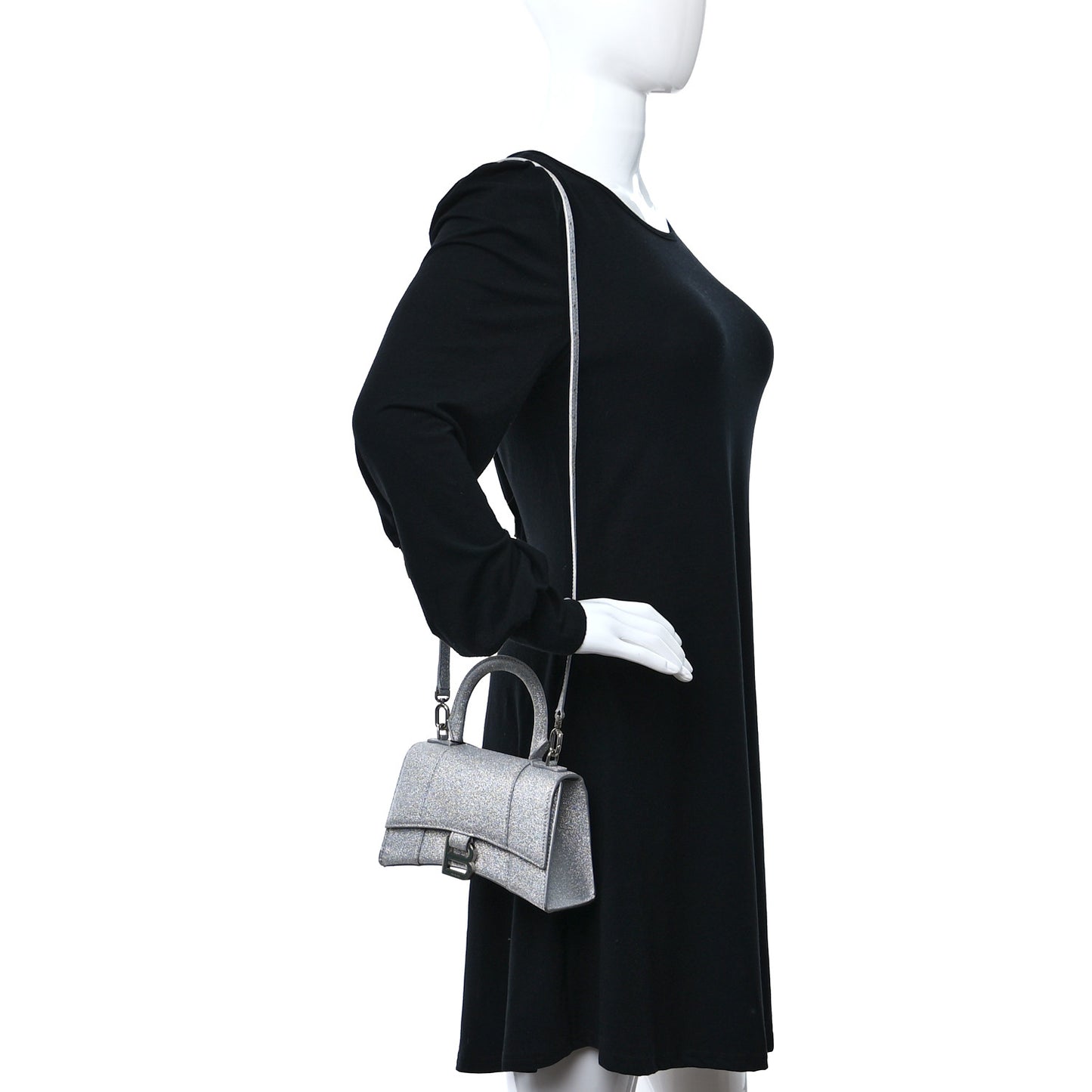 Sparkling Fabric Hourglass Top Handle Bag XS Silver