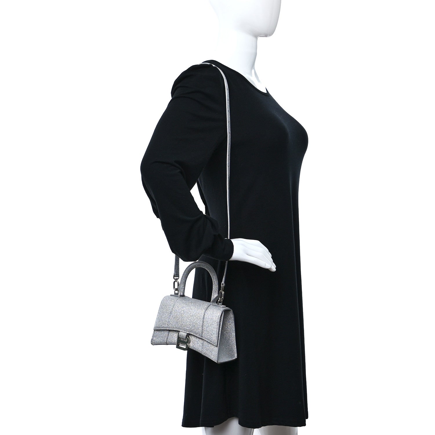 Balenciaga Sparkling Fabric Hourglass Top Handle Bag XS Silver 2 of 10