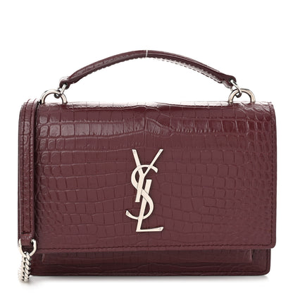 Saint Laurent Calfskin Crocodile Embossed Monogram Sunset Top Handle Chain Wallet Rouge Legion 1 of 9