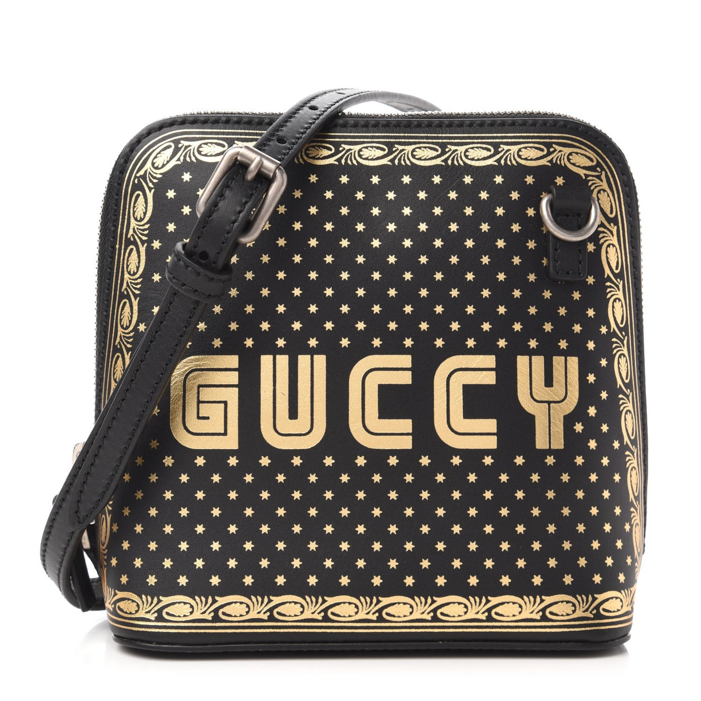 X SEGA Calfskin GUCCY Stars Mini Dome Shoulder Bag Black Gold