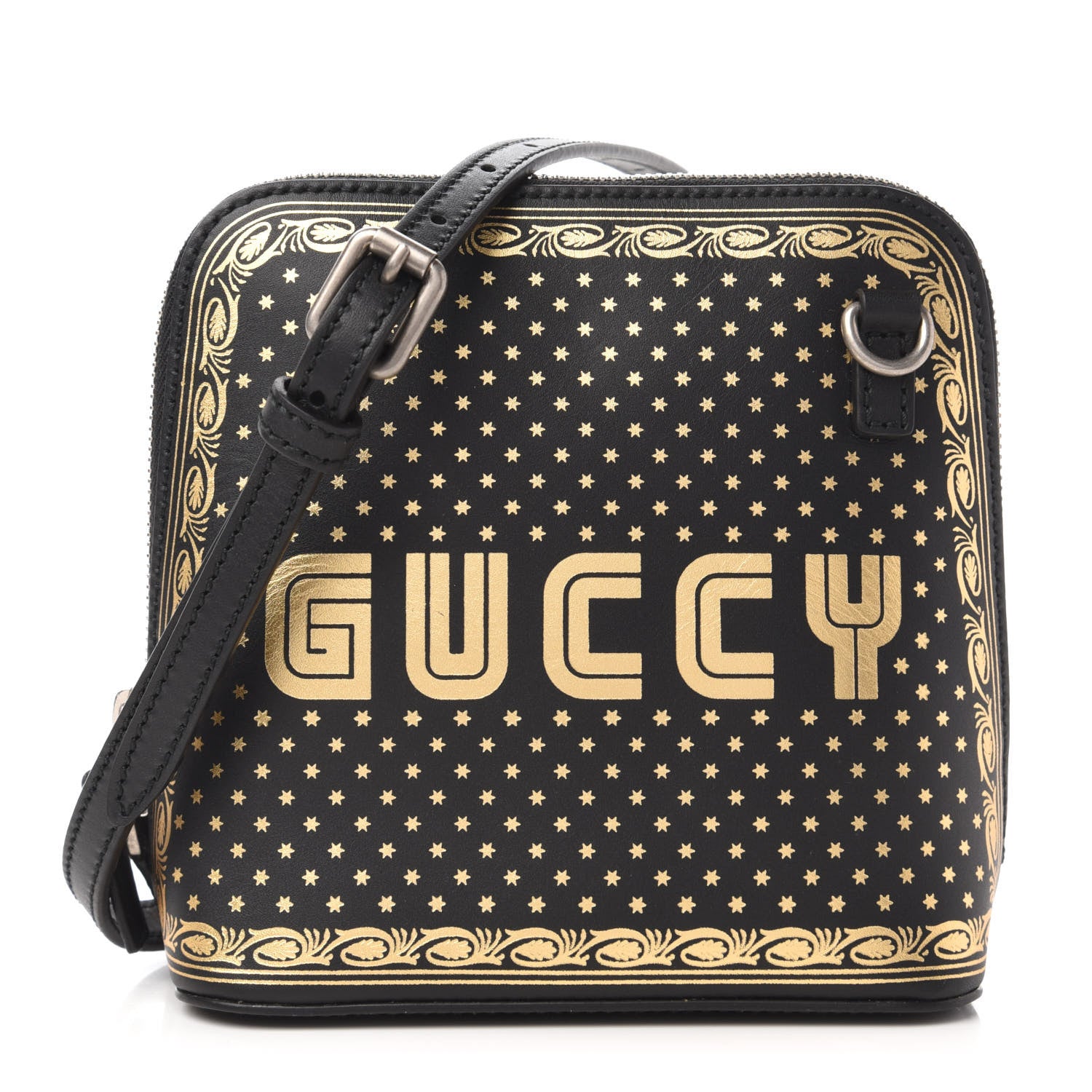 Gucci X SEGA Calfskin GUCCY Stars Mini Dome Shoulder Bag Black Gold 1 of 10