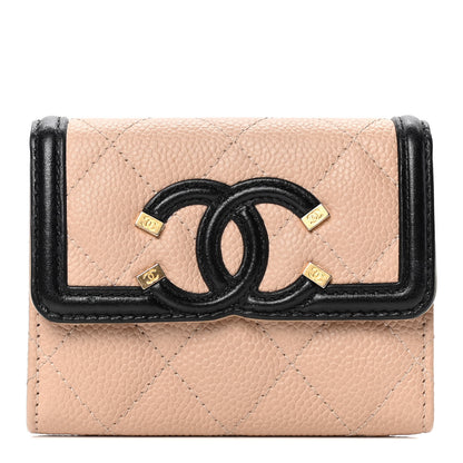 Chanel Caviar Quilted Filigree Flap Card Holder Beige Black 1 of 5