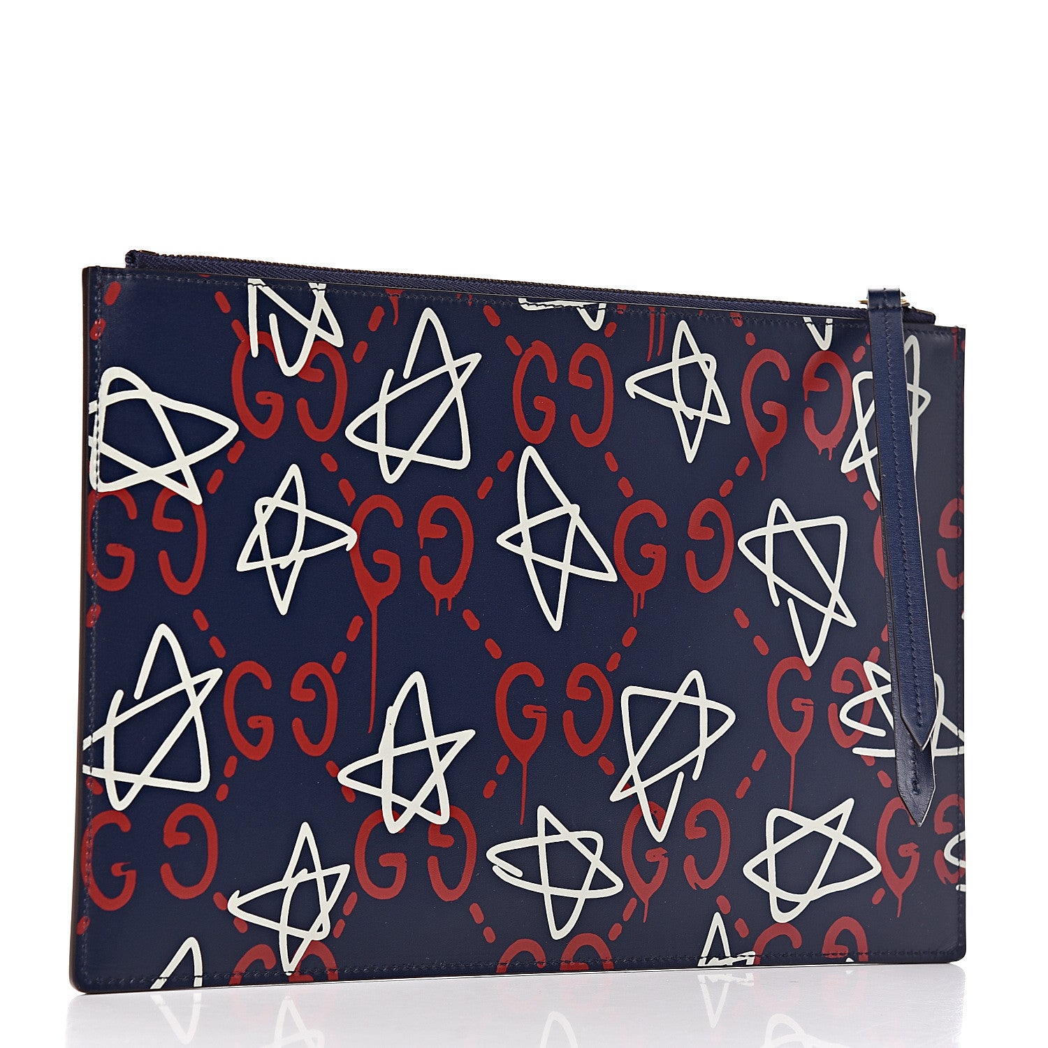 Gucci Calfskin GucciGhost Print Pouch Blue Agata Hibiscus Red 3 of 9