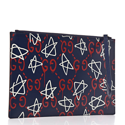 Gucci Calfskin GucciGhost Print Pouch Blue Agata Hibiscus Red 3 of 9
