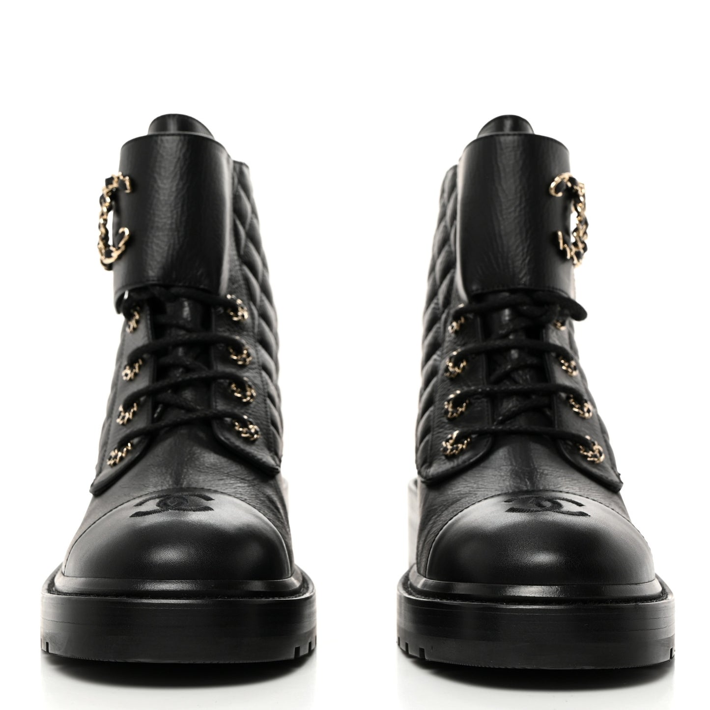 Shiny Goatskin Calfskin Quilted Lace Up Combat Boots 42 Black
