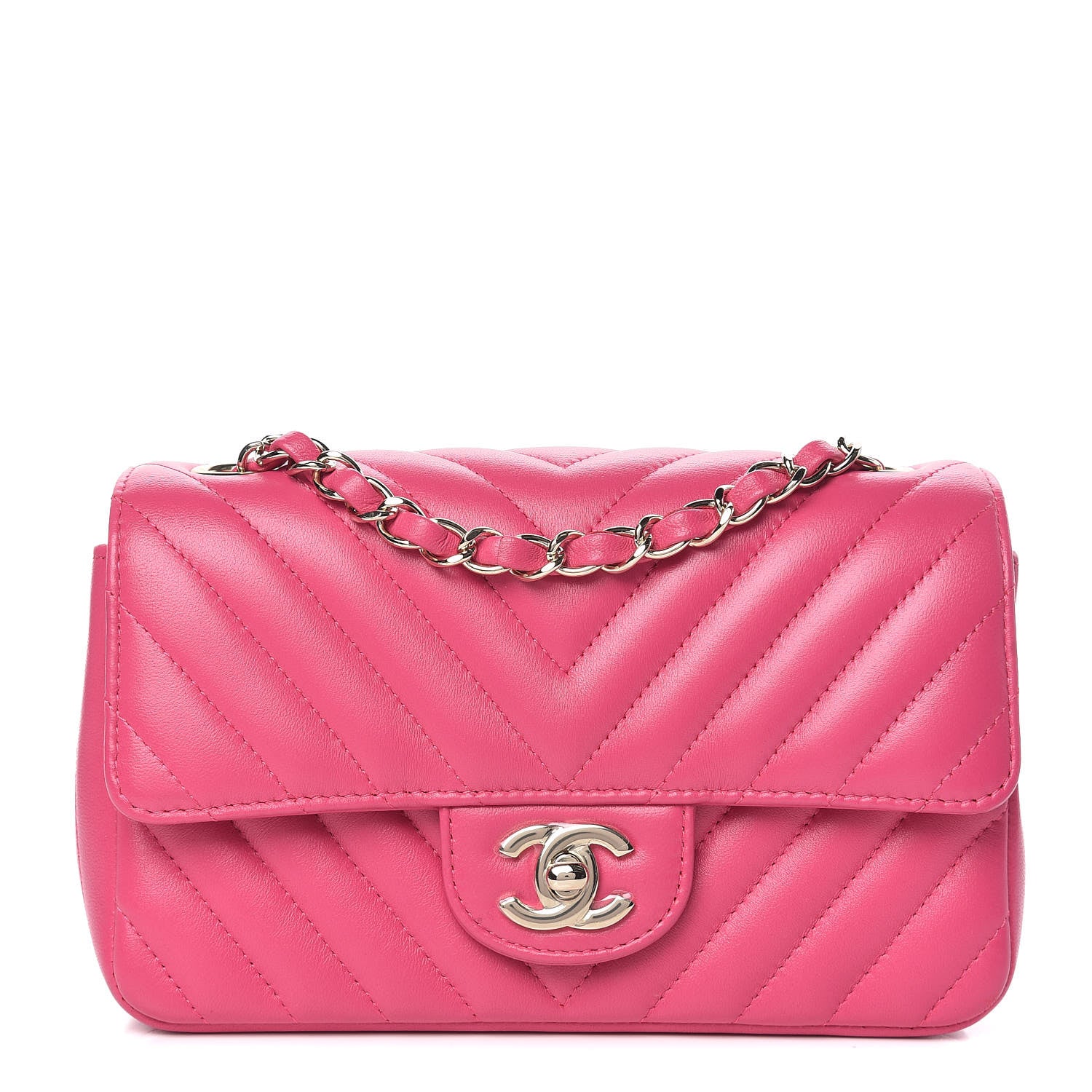 Chanel Lambskin Chevron Quilted Mini Rectangular Flap Fuchsia 1 of 10
