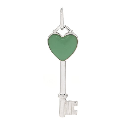 Tiffany Sterling Silver Enamel Heart Key Pendant Blue 1 of 4