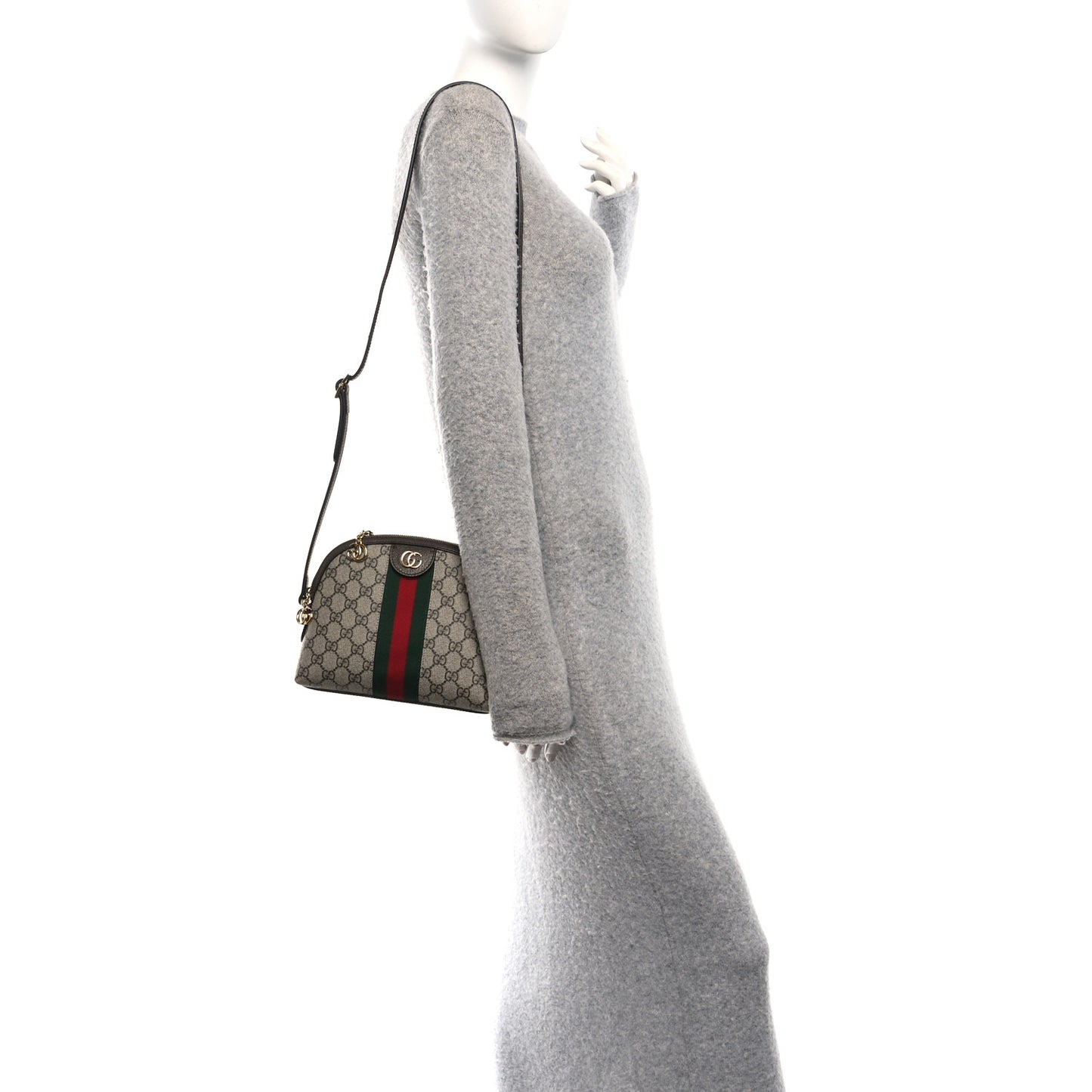 GG Supreme Monogram Textured Dollar Calfskin Web Small Ophidia Dome Shoulder Bag Beige Ebony New Acero