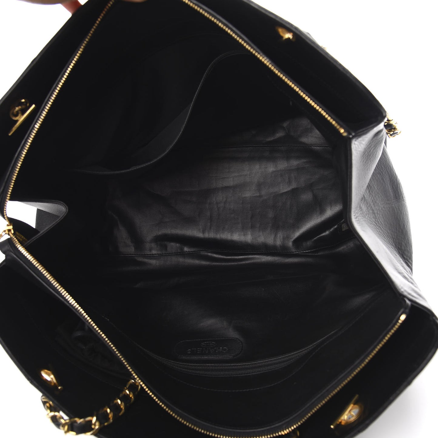 Calfskin Stitched Shopper Tote Black