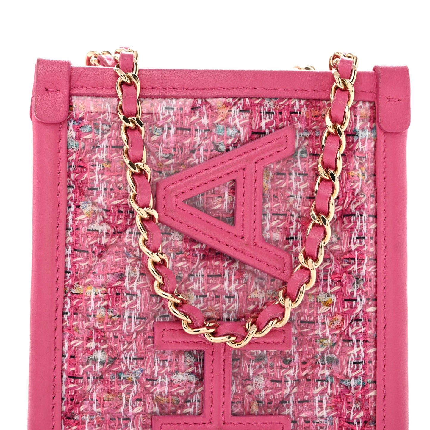 Tweed PVC Lambskin Clutch With Chain Pink