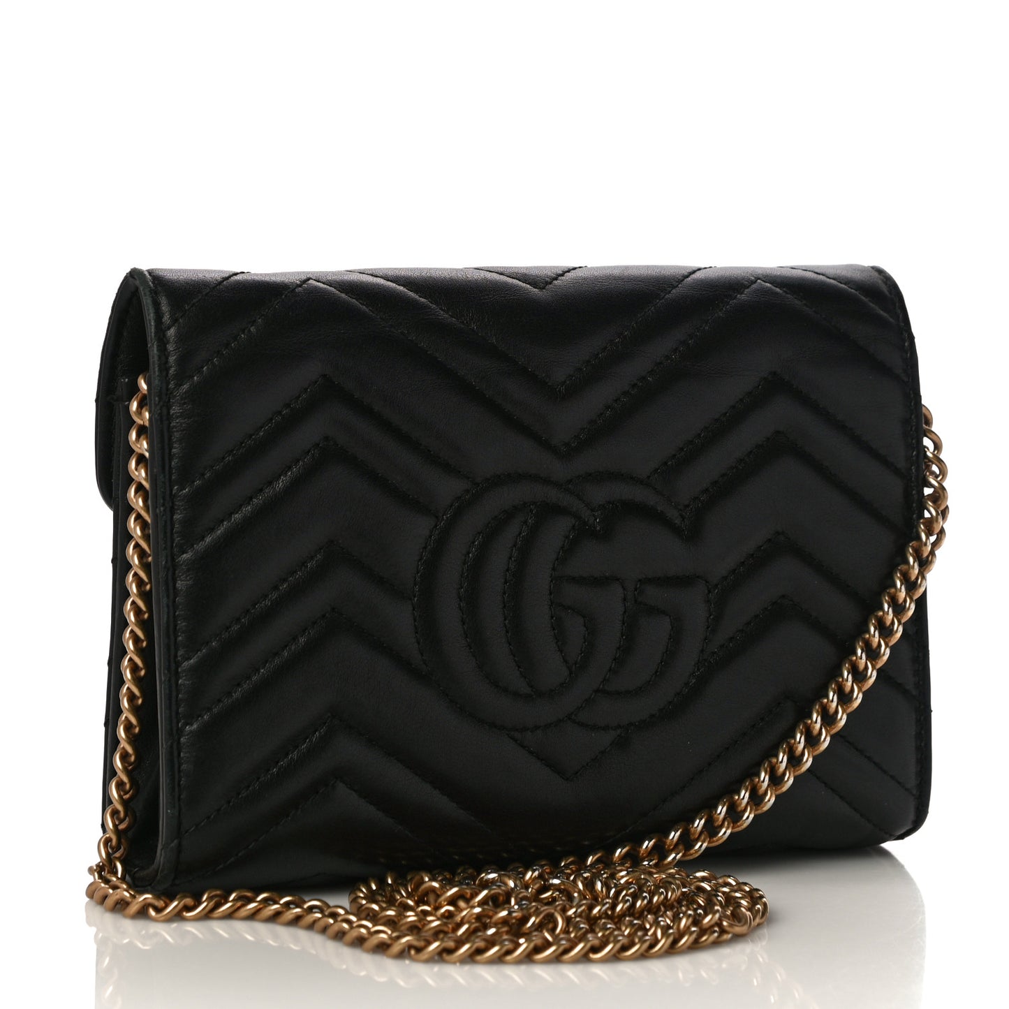 Calfskin Matelasse GG Marmont Chain Wallet Black