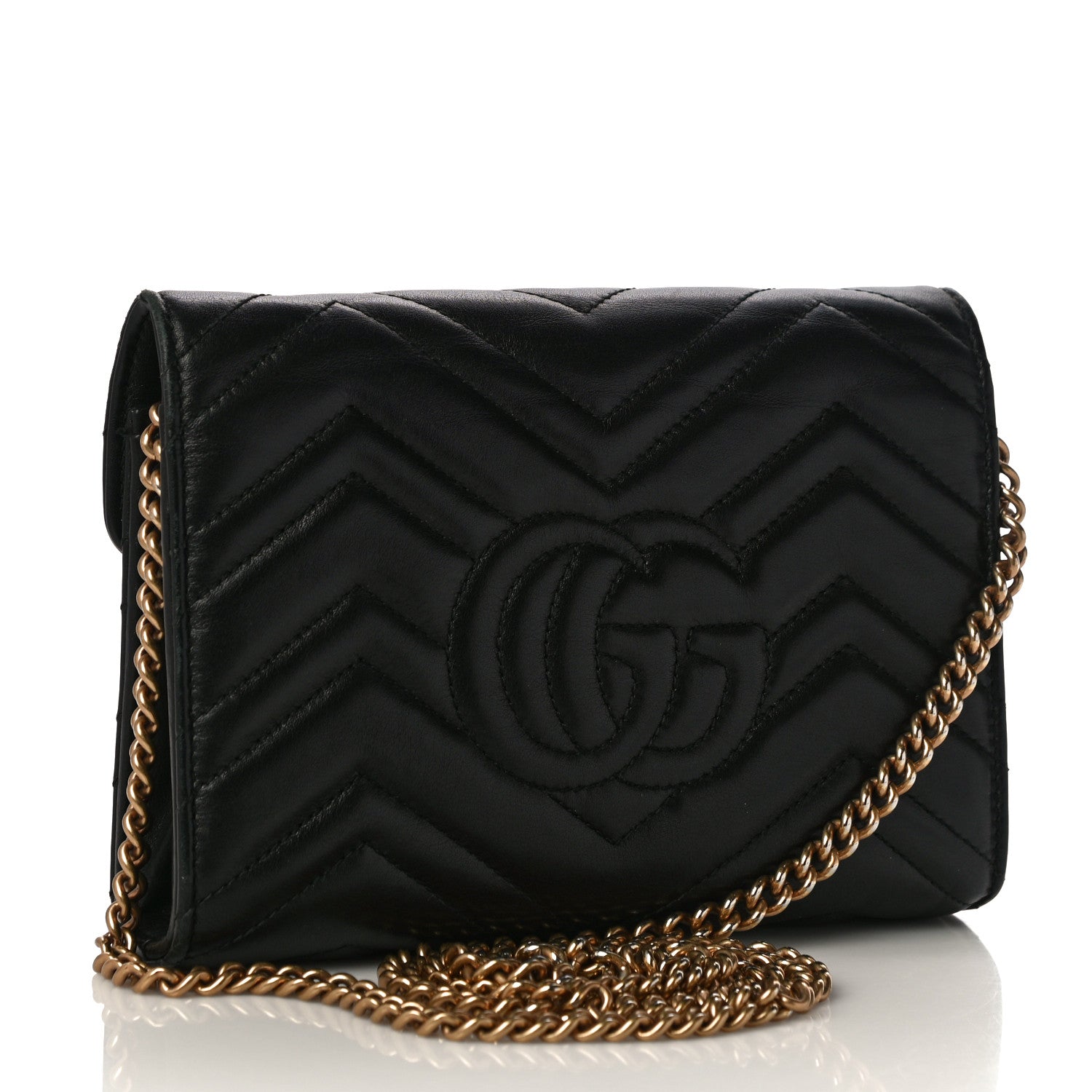 Gucci Calfskin Matelasse GG Marmont Chain Wallet Black 3 of 15