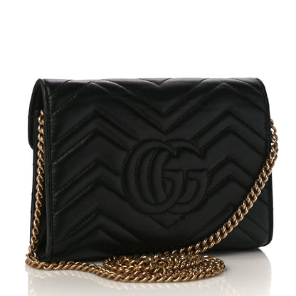 Gucci Calfskin Matelasse GG Marmont Chain Wallet Black 3 of 15
