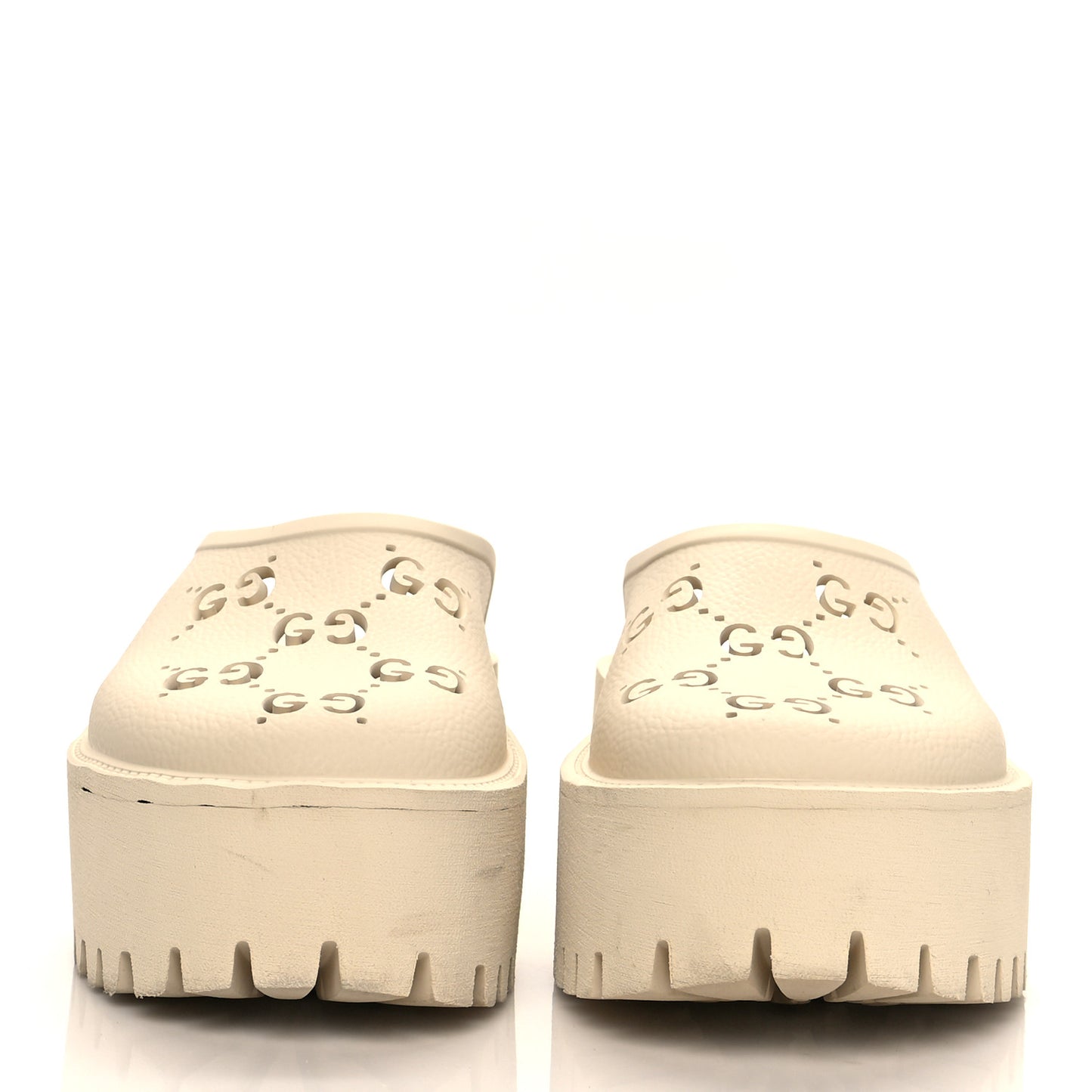 Rubber GG Monogram Perforated Elea Platform 55mm Lug Sole Sandals 36 Mystic White