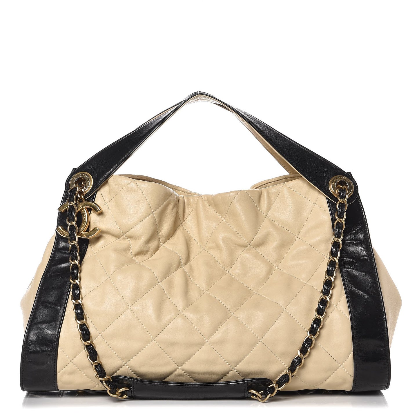 Calfskin Quilted Small In The Mix Shopping Tote Beige Black