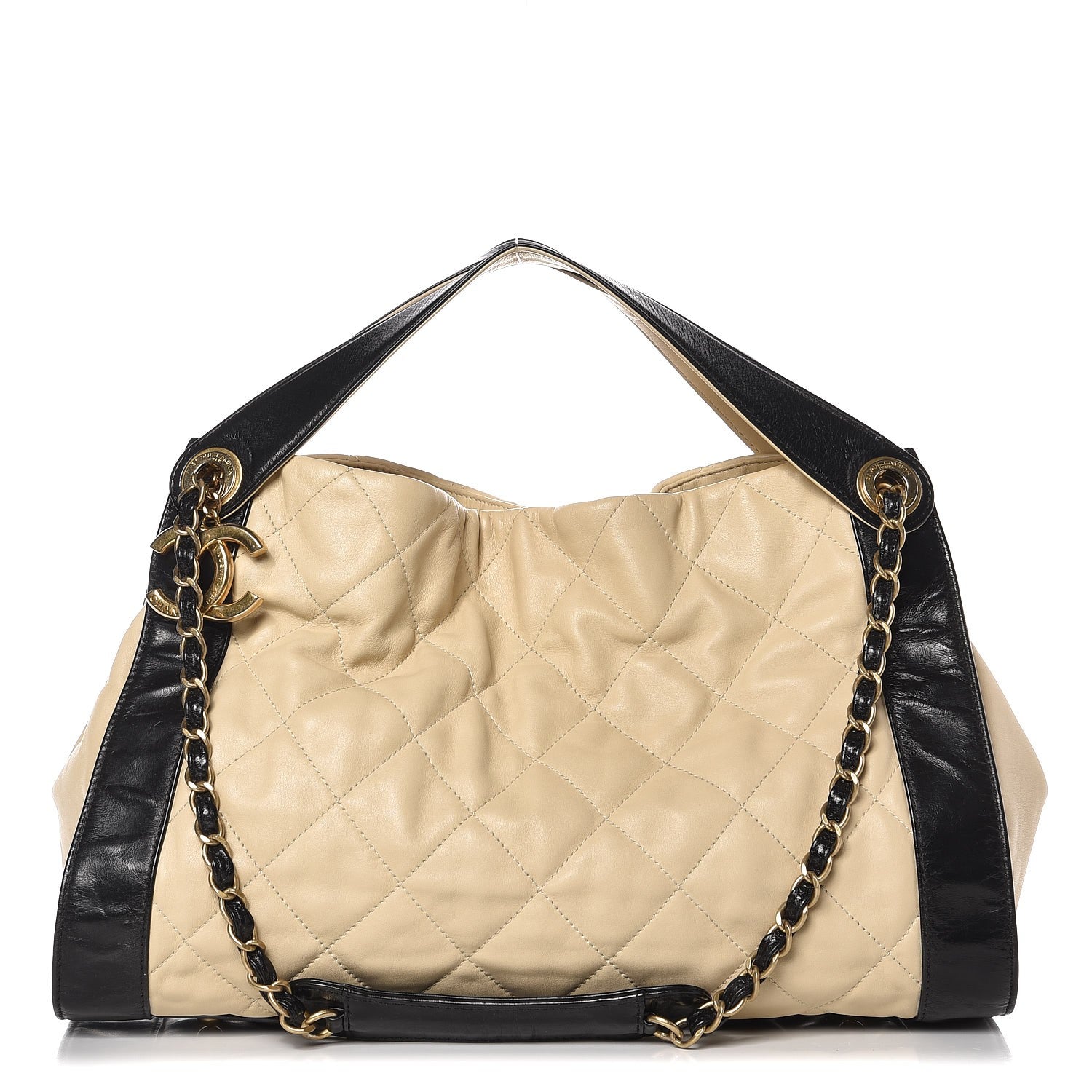 Chanel Calfskin Quilted Small In The Mix Shopping Tote Beige Black 1 of 13