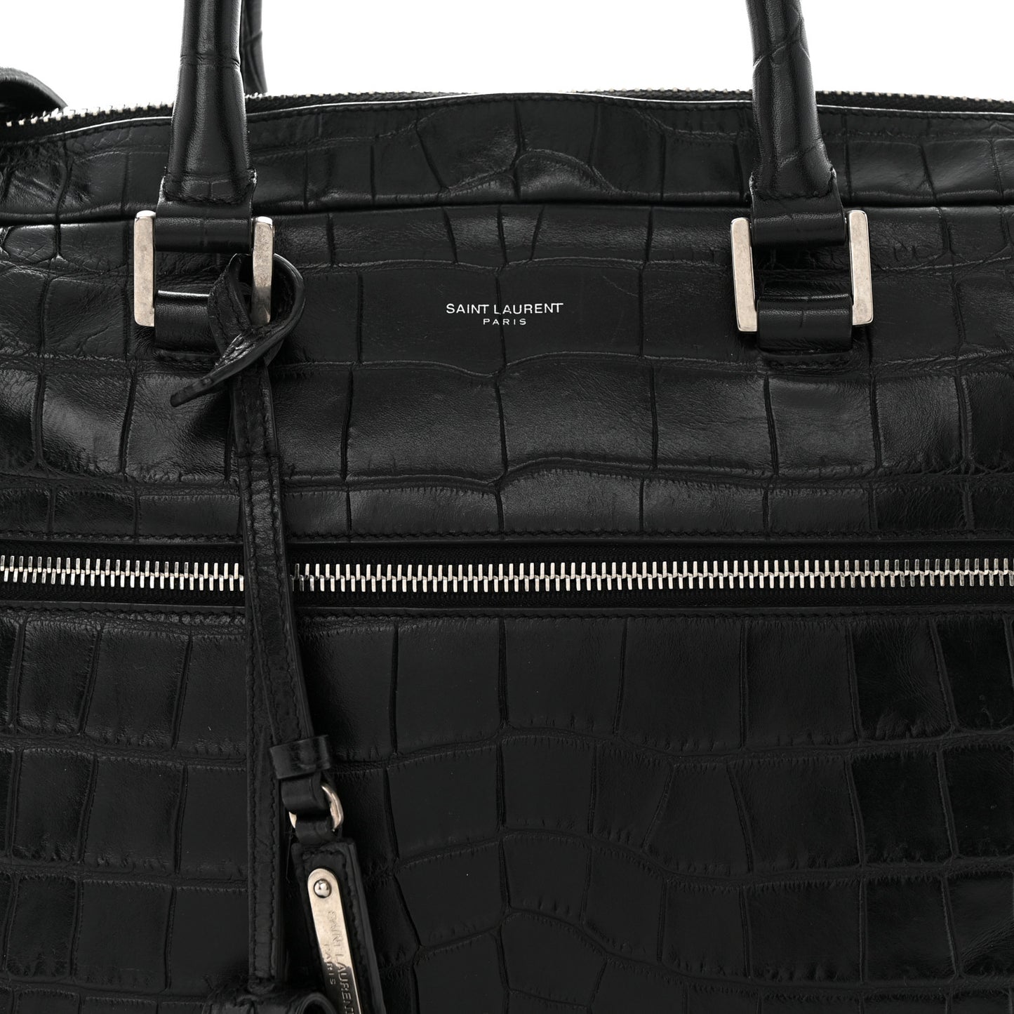 Calfskin Crocodile Embossed Bold Briefcase Black