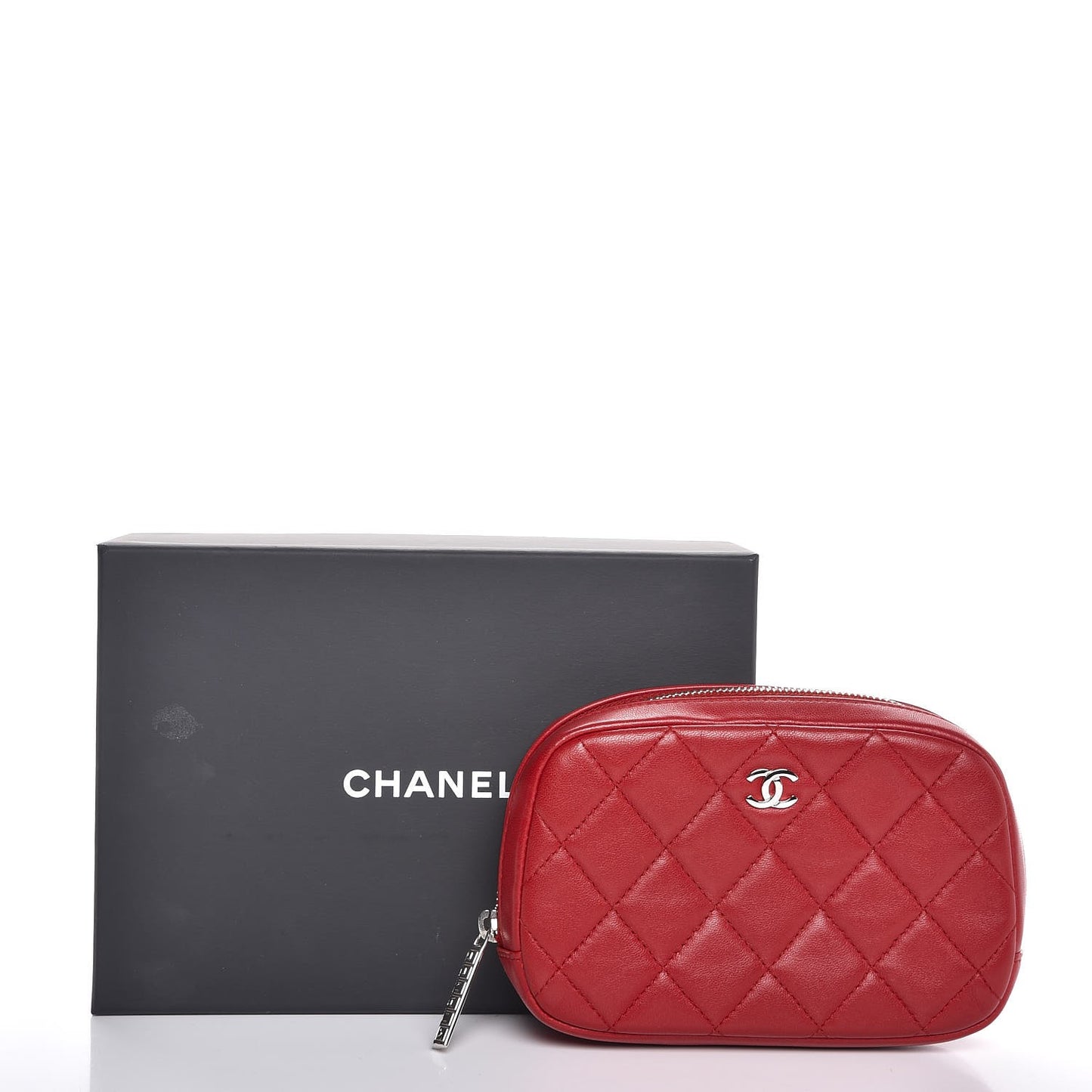 Lambskin Quilted Small Curvy Pouch Cosmetic Case Red