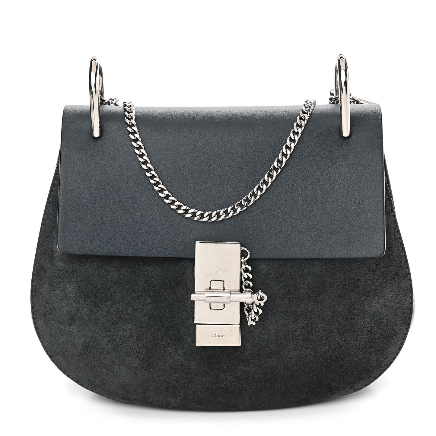 Suede Smooth Calfskin Mini Drew Shoulder Bag Silver Blue