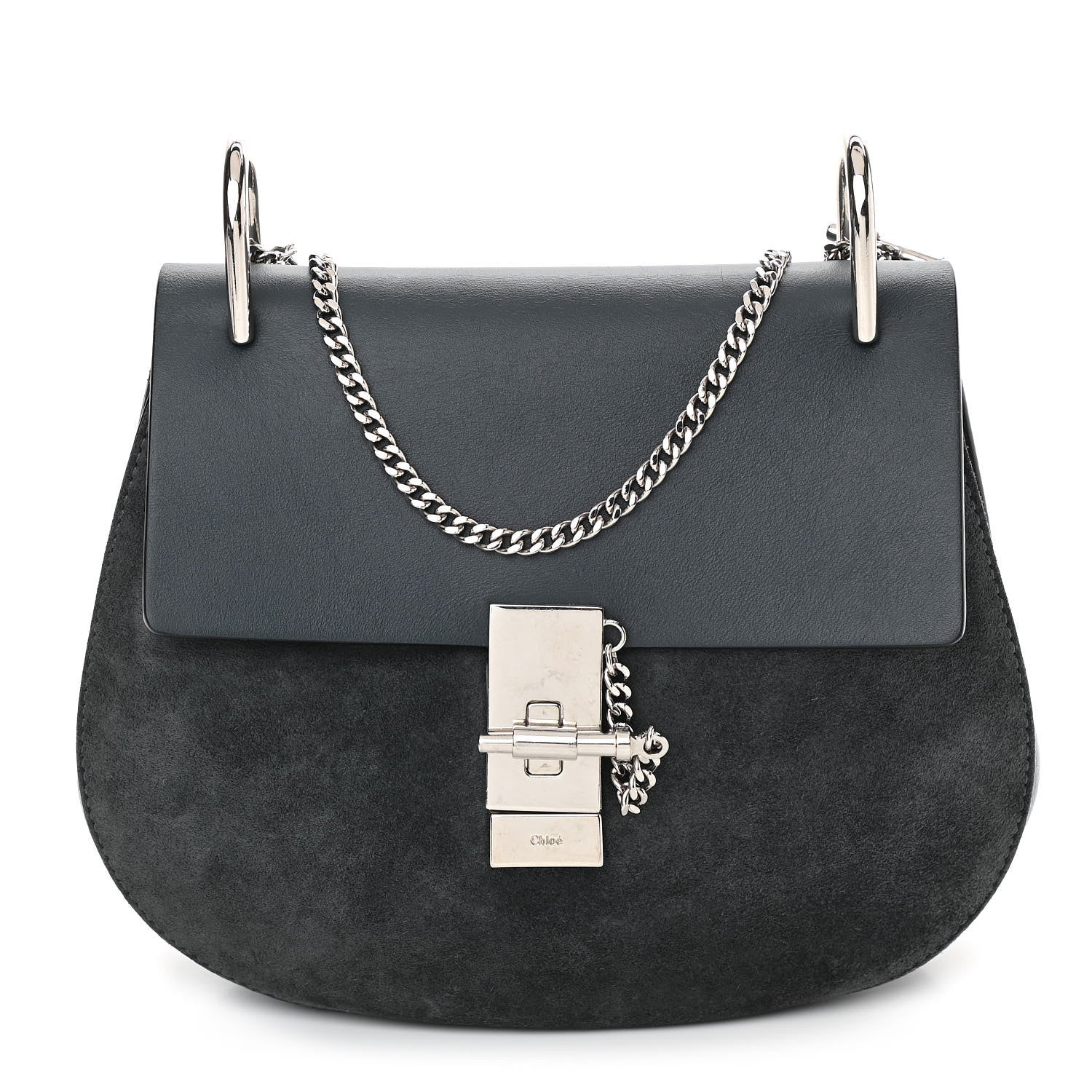 Chloe Suede Smooth Calfskin Mini Drew Shoulder Bag Silver Blue 1 of 12