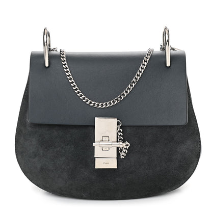 Chloe Suede Smooth Calfskin Mini Drew Shoulder Bag Silver Blue 1 of 12