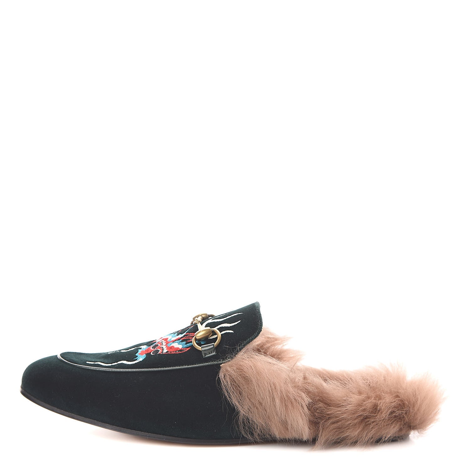 Gucci Velvet Fur Dragon Embroidered Mens Princetown Slippers 11 Zaffre Dark Zaffre 1 of 8