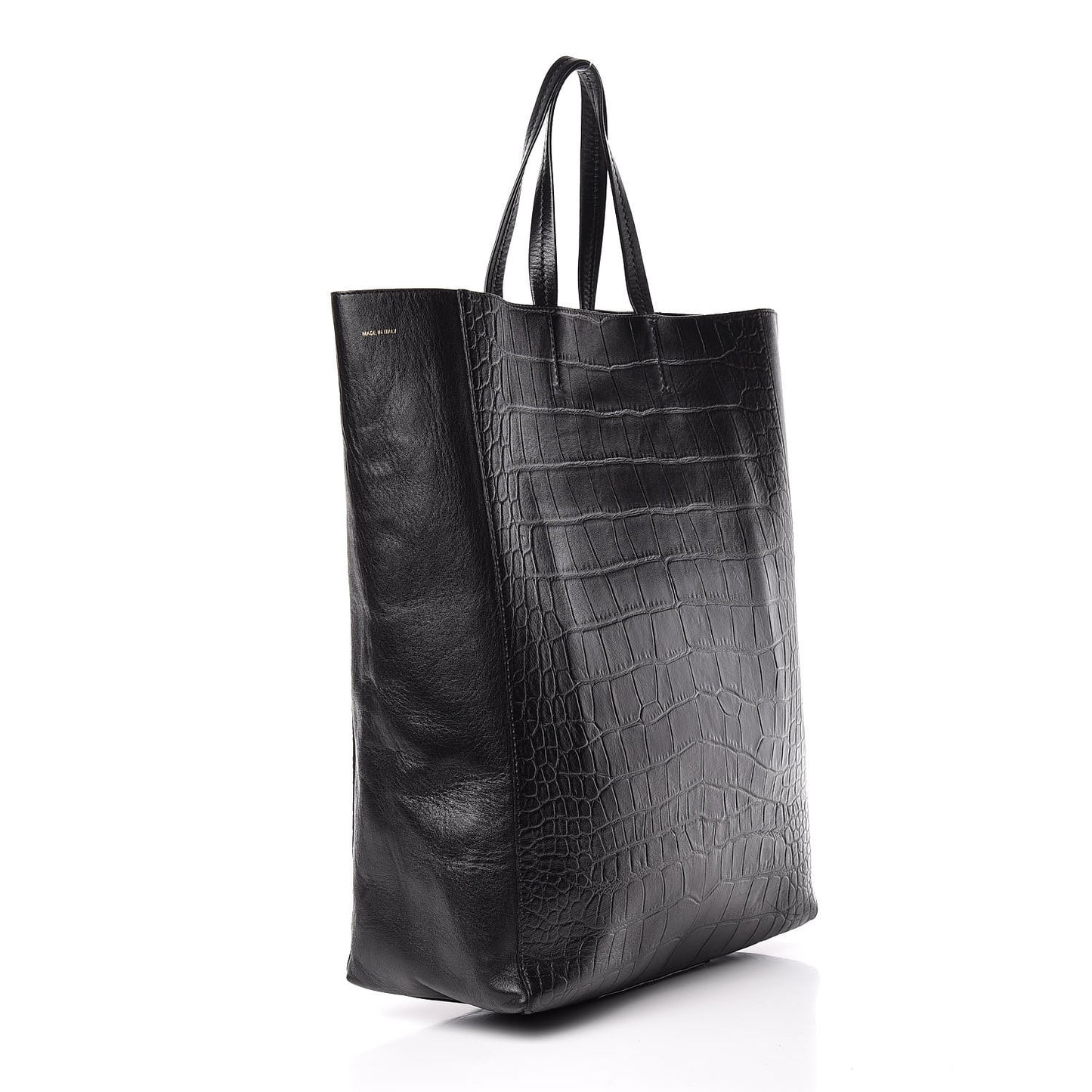 Lambskin Crocodile Embossed Vertical Cabas Black