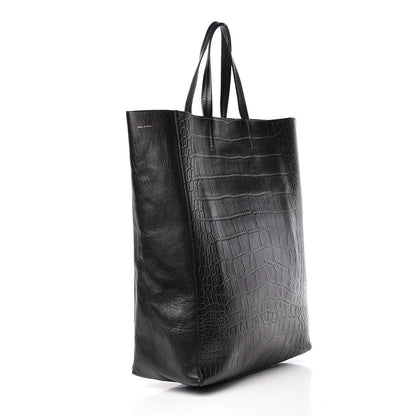 Celine Lambskin Crocodile Embossed Vertical Cabas Black 3 of 14